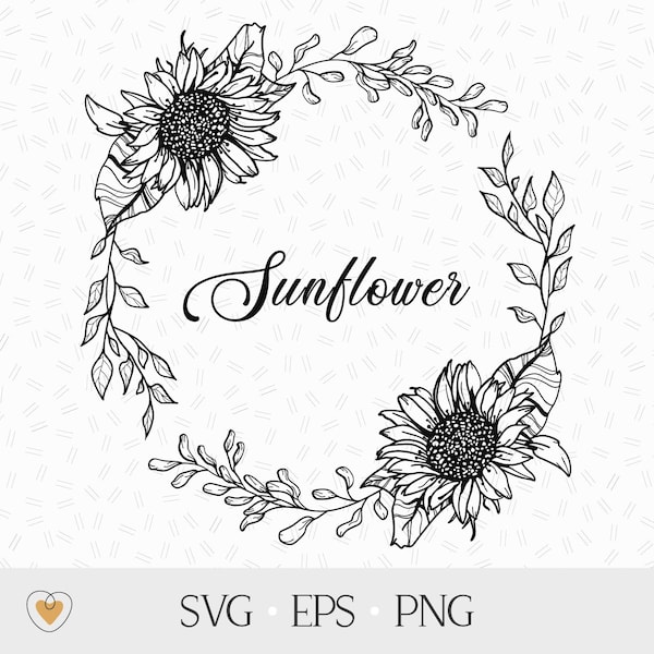 Sunflower wreath svg, flower border svg, wedding invitation clipart, botanical wreath png