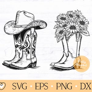 Cowboy Boots svg, Western Boots svg, Rodeo svg, Cowboy Hat Svg, Floral Boots svg, png