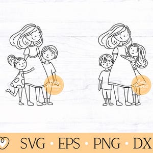 Madre con hijo e hija svg, mamá de niño y niña svg, madre con hija e hijo svg Bundle