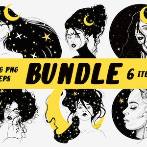 Celestial women bundle svg, Witch svg, Mystical girl svg, Witchy png