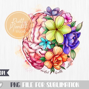 Psychische Gesundheit png #2, Blume Gehirn png, Sublimationsdatei