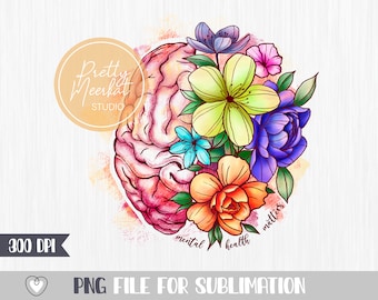 Mental health png #2, Flower brain png, Sublimation file