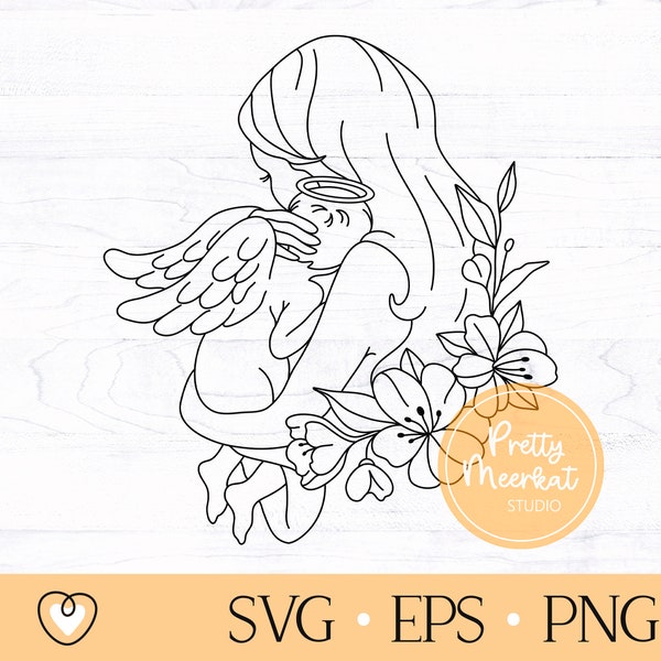 Baby loss memorial svg, Mom holding baby angel svg, png