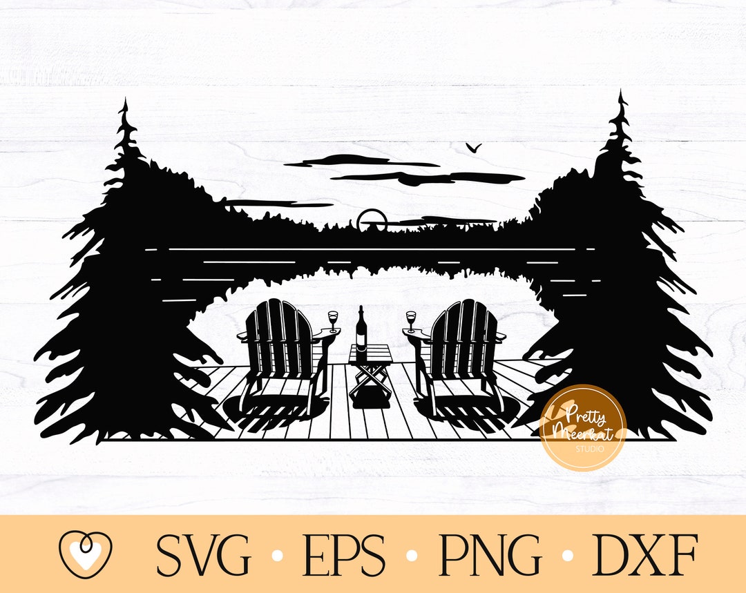 Lake Scene With Adirondack Chairs (svg, Png, Eps, Dxf) - Etsy