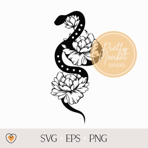 Floral snake svg, Snake with peony flowers svg, png, tattoo design