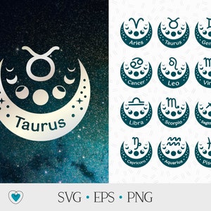 Pacote svg de signos do zodíaco, arquivos de corte de astrologia, horóscopo png