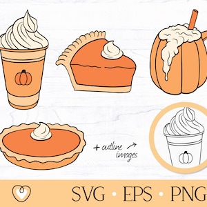 パンプキン スパイス ラテ、パンプキン パイ、SVG カット ファイル、PNG ファイル