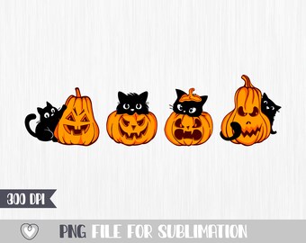 Zwarte kat en pompoen png, Halloween-kat, sublimatieontwerp