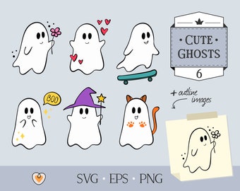 Kawaii Halloween Ghosts SVG, Ghost Clipart PNG