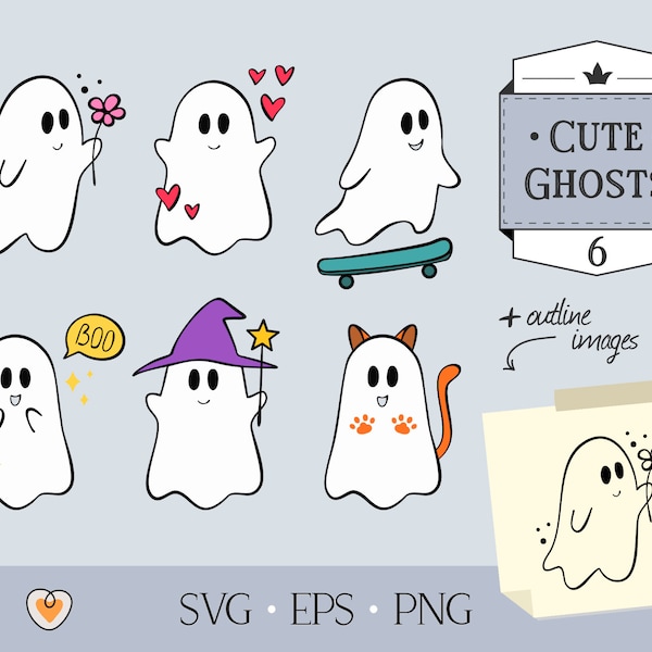 Cute ghosts svg, Halloween svg, Kawaii ghosts svg, png files