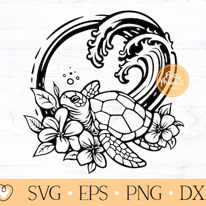 Turtle svg, Sea Turtle svg, Turtle with wave svg, Flower Turtle svg, png