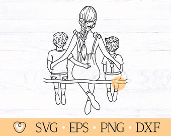 Mother and Two Sons SVG: Mom and Boys Illustration (Digital Files)