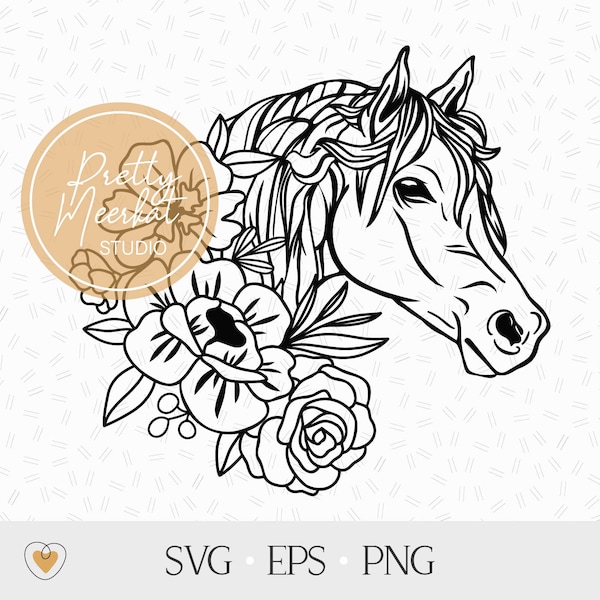 Horse with flowers svg, Floral horse svg, Horse head png, Horse lover, svg files for cricut