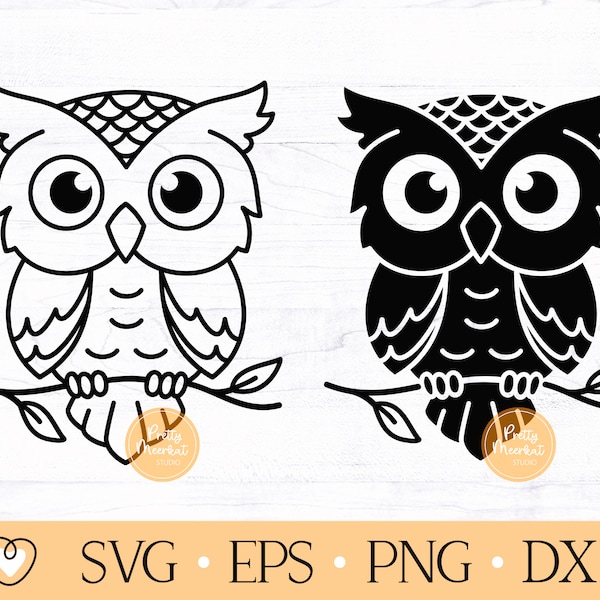 Cute Owl on a Branch svg, Owl svg, Owl Silhouette svg, png file