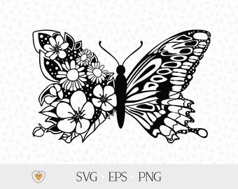 Butterfly svg, Floral butterfly svg, Butterfly with flower wing, svg files for cricut, Butterfly png