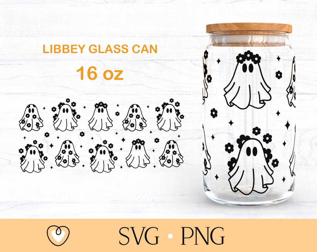 Daisy Ghost Libbey Glass Svg, Halloween 16oz Can Glass Wrap Svg, Svg ...