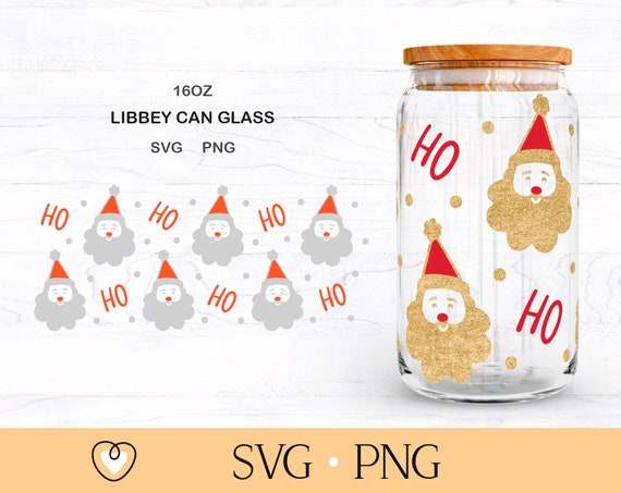 Ho Ho Ho Santa Claus 16 oz Libbey Beer Can glass SVG, Digita