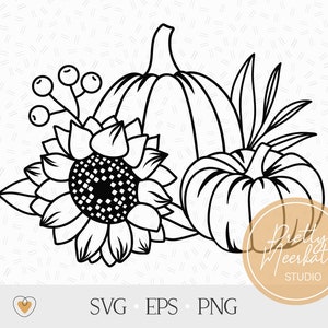 Pumpkins with sunflower svg, Thanksgiving svg, Fall composition png