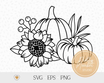 ひまわりとカボチャ svg、感謝祭 svg、秋の構成 png