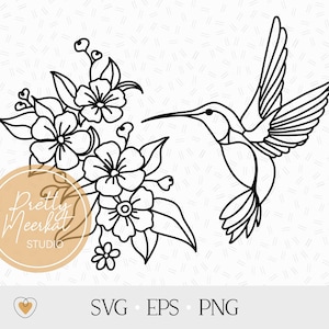 Hummingbird svg, Hummingbird with flowers svg, Bird cut file, Garden png