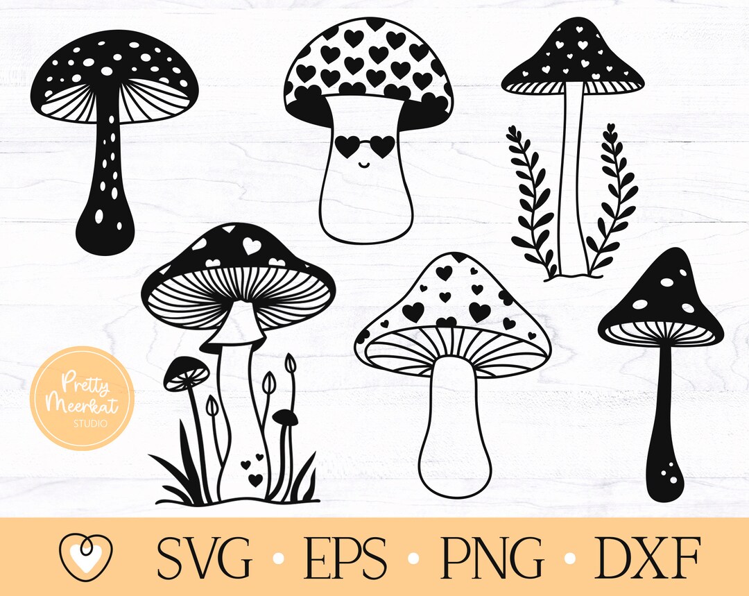 Mushroom Svg, Cute Mushroom Svg, Mushroom With Hearts Svg, Png Etsy