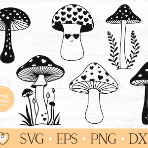 Mushroom svg, Cute Mushroom svg, Mushroom with Hearts svg, png