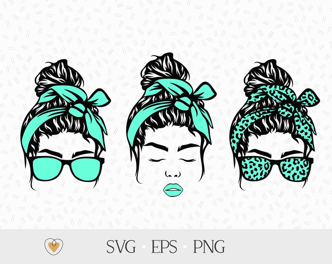 Messy Bun Svg Girl With Messy Bun and Glasses Png Leopard - Etsy