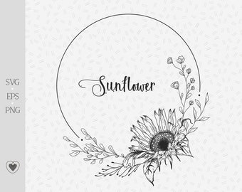 Sunflower Floral Wreath SVG: Wedding Clipart, Border Design (Digital Files)