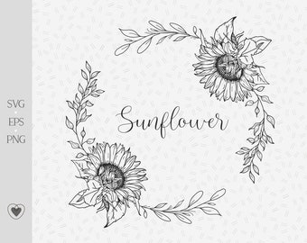 Sunflower Floral Wreath SVG: Wedding Clip Art, Flower Frame (PNG, EPS)