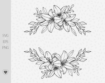 Lily Flower Swag SVG: Floral Frame Border Clipart (Digital Files)