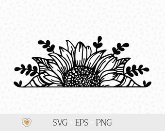 Half sunflower svg, Sunflower border svg, Split sunflower svg, Sunflower monogram png, Svg files for cricut