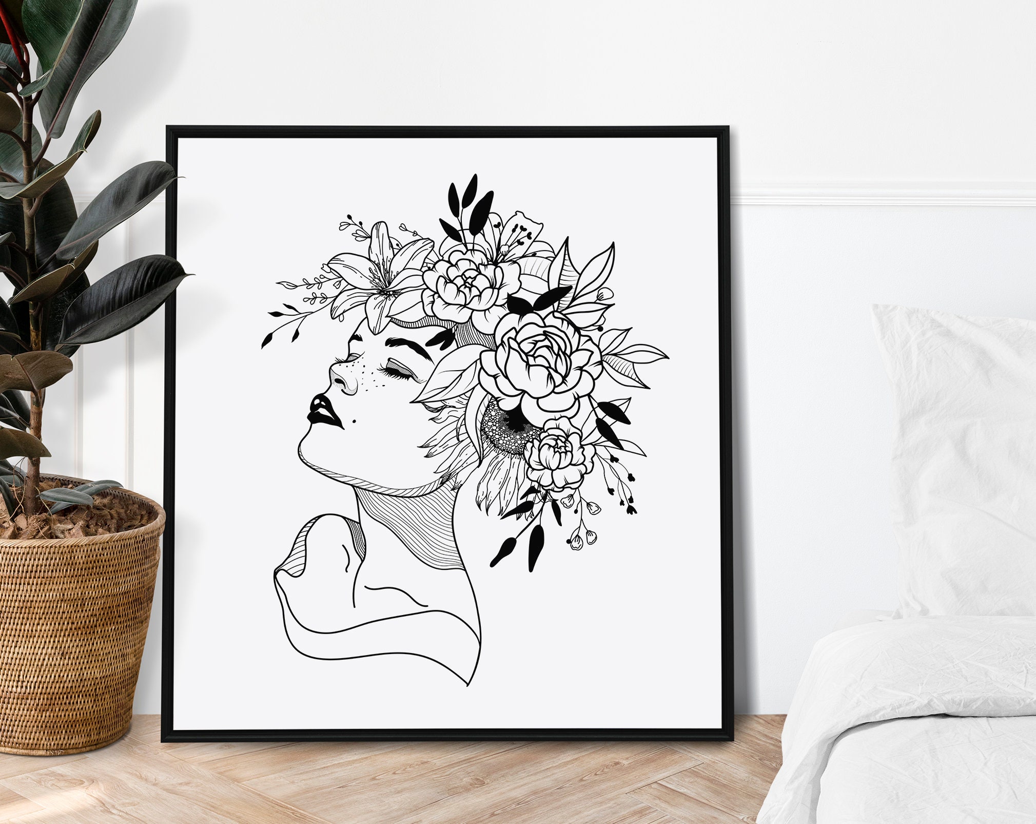 Woman with flowers on head svg Floral girl svg Flower crown | Etsy