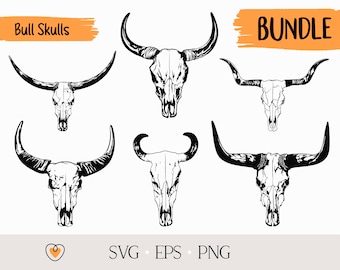 Bull Skull Vector Bundle: Cow Skull SVG, PNG, EPS Files
