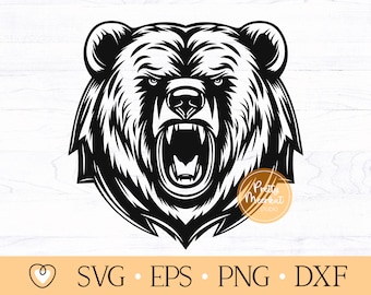 Roaring Bear Face SVG: Grizzly Bear Clipart (Digital Files)