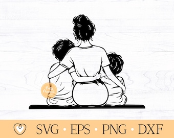 Mère et fils SVG : maman et ses deux garçons (fichiers numériques)