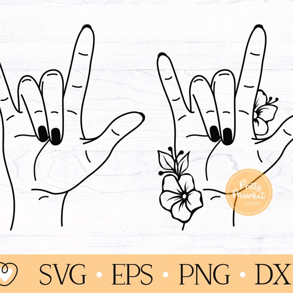 I Love You Hand Sign svg, ASL I love you svg, Hand Sign with flowers svg, png