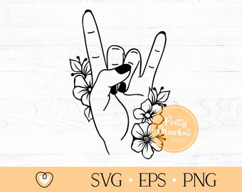 Rock On Hand with Flowers SVG: Heavy Metal Horns (Digital Files)