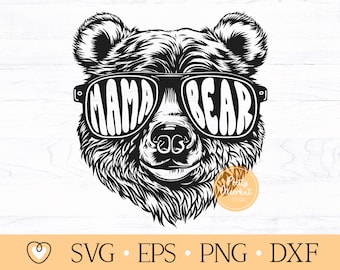 Mama Bear svg, Mama Bear com óculos de sol svg, arquivos png Bear Face svg