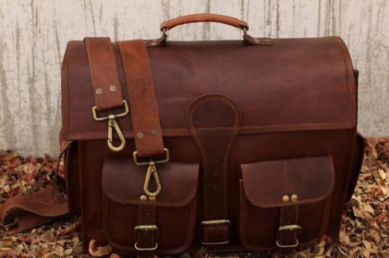 Genuine natural Leather Shoulder Satchel Bag handbag tab man laptop brown new il