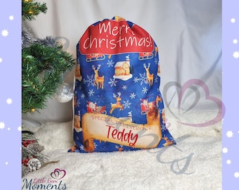 Personalised Christmas Gift Sack. Canvas Christmas Gift Sack. Winter Wonderland Large Gift Bag with Name. Matching Xmas Santa Sacks.