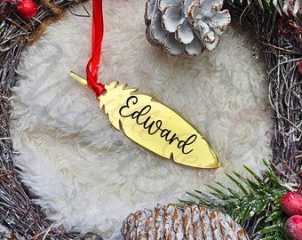 Personalised Feather Memorial, Small In Loving Memory Bereavement Gift, Memorial Christmas Tree Decoration, Acrylic Feather Bauble for Xmas