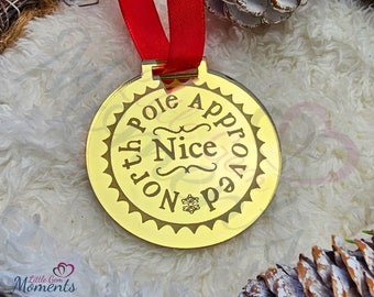 Christmas Nice List Medal, Official North Pole Approved, Gold Acrylic Medal with Red Ribbon, Christmas Eve Box Filler, Xmas Gift for Kids