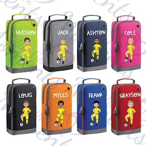 Sac à chaussures personnalisé. Sac à chaussures de football pour enfants avec personnage entièrement personnalisable. Sacoche pour kit PE. Cadeau pour garçon. Sacs à chaussures de football. Jaune
