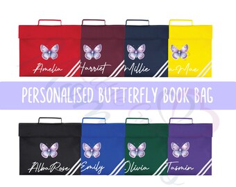 Mochila personalizada con mariposa y nombre. Imprescindibles para la vuelta al cole. Mochila de primaria. Mochila escolar para niñas con mariposa.