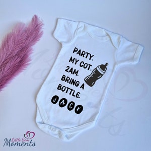 Personalised Novelty Fun Baby Vest. New Baby Gift. Baby Shower Gift. Humorous Baby Outfit for New Parents. Cute Baby Bodysuit. Baby Bottle.