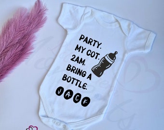 Personalised Novelty Fun Baby Vest. New Baby Gift. Baby Shower Gift. Humorous Baby Outfit for New Parents. Cute Baby Bodysuit. Baby Bottle.