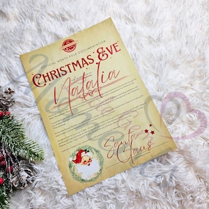 Carta de Nochebuena personalizada: rústica. Regalos navideños personalizados para niños. Rellenos para cajas de Nochebuena. Carta festiva de Papá Noel hecha a mano para niños