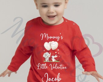 Personalised Mummy's Little Valentine T-shirt. Red Long Sleeved Kids Top. Baby's Valentine's Day Outfit. Valentine's Gifts for Her. New Mum.