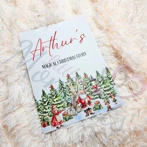 Libro di storie di Natale personalizzato. Riempitivi per scatole della vigilia di Natale. Riempitivi per calze. Libretto di storie di Babbo Natale personalizzato per bambini. Magia di Natale per bambini.