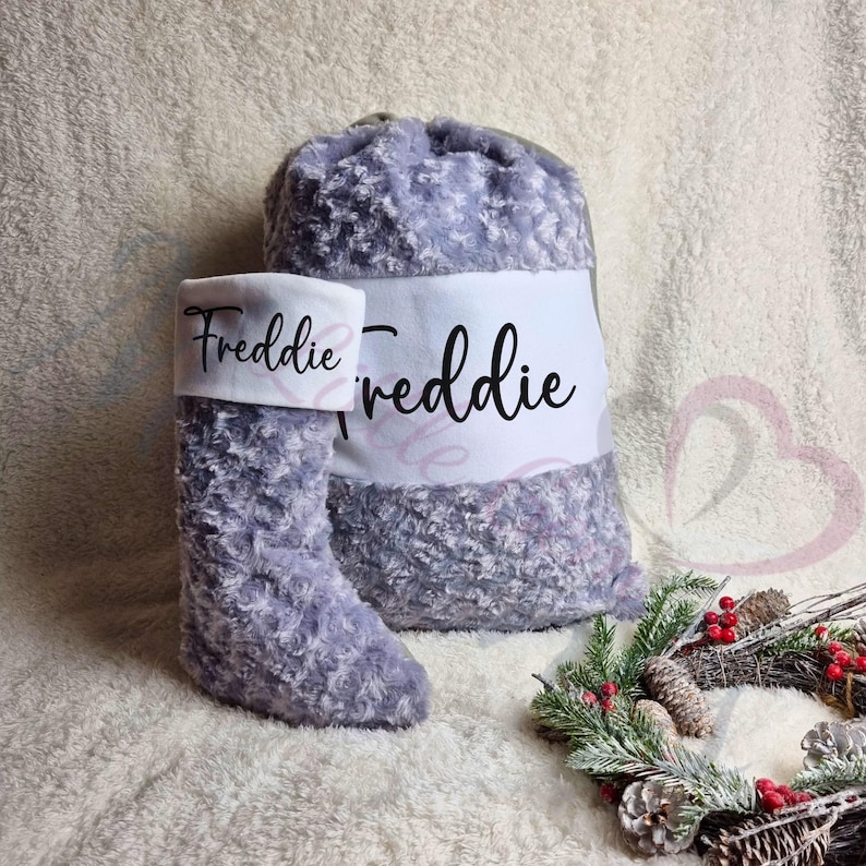 Personalised Luxury Plush Grey Christmas Stocking - Thumbnail 5